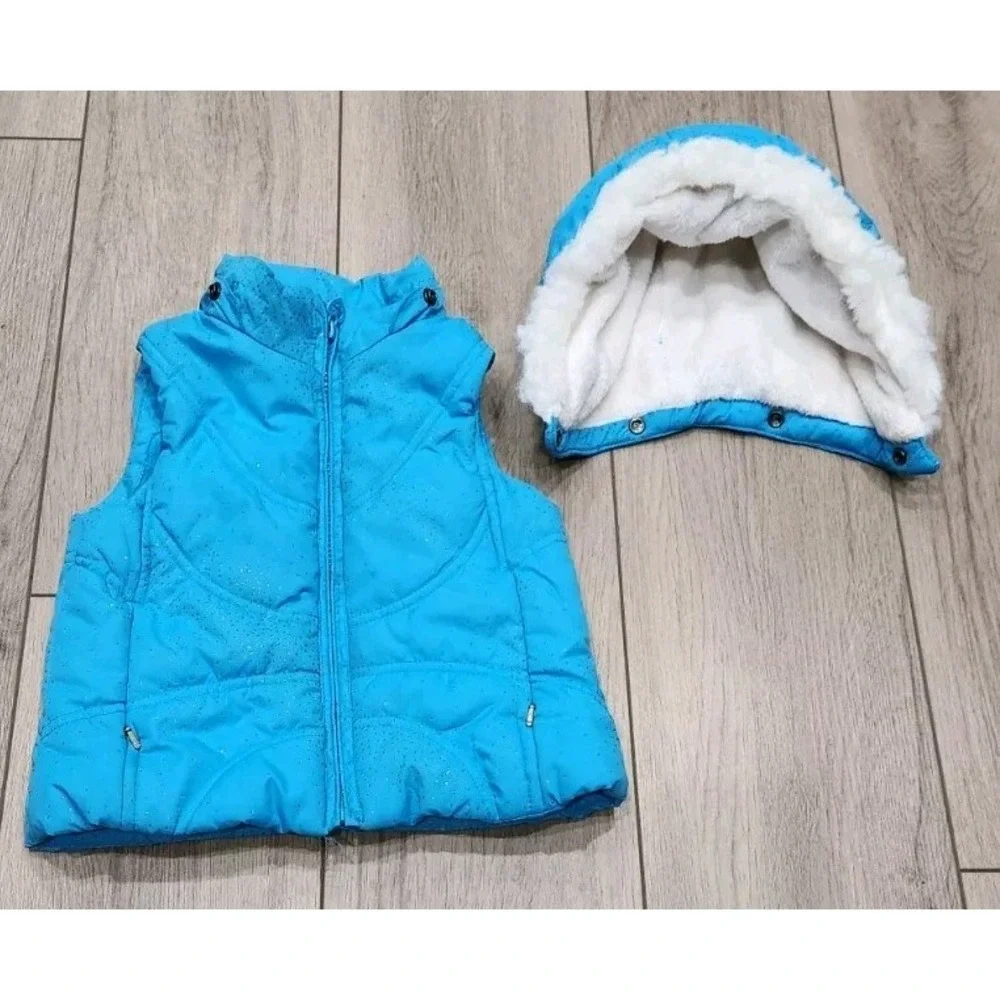 Sleeveless Puffer Vest Coat Detachable Hood  Size 18‎ Months Blue & Sparkles